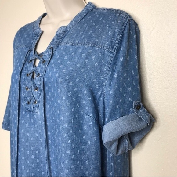NWT Philosophy Blue Chambray Denim Tencel Lace Up Dress Tunic Women Size Large - Picture 3 of 13
